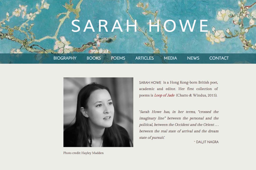 香港出生的詩人 Sarah Howe。Sarah Howe 網頁截圖